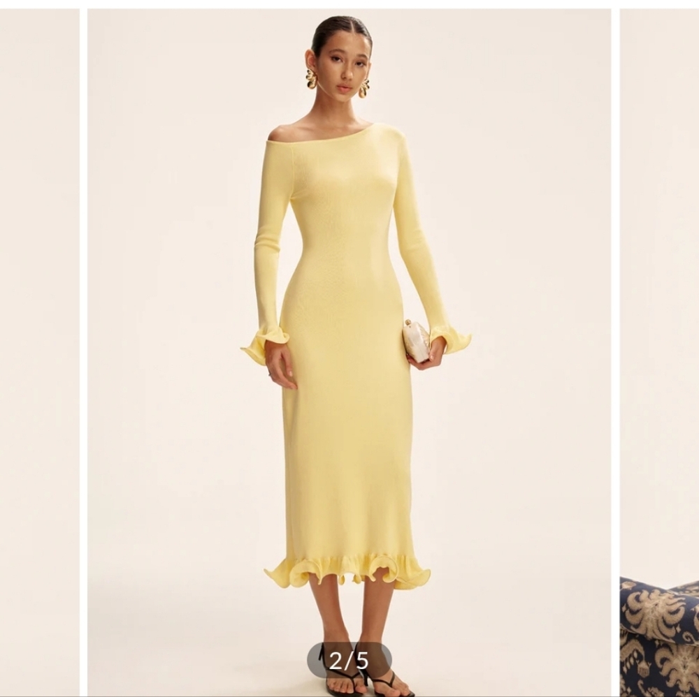 Commense Lemon Yellow One-Shoulder Long Sleeve Midi Dress - Picture 3 of 4